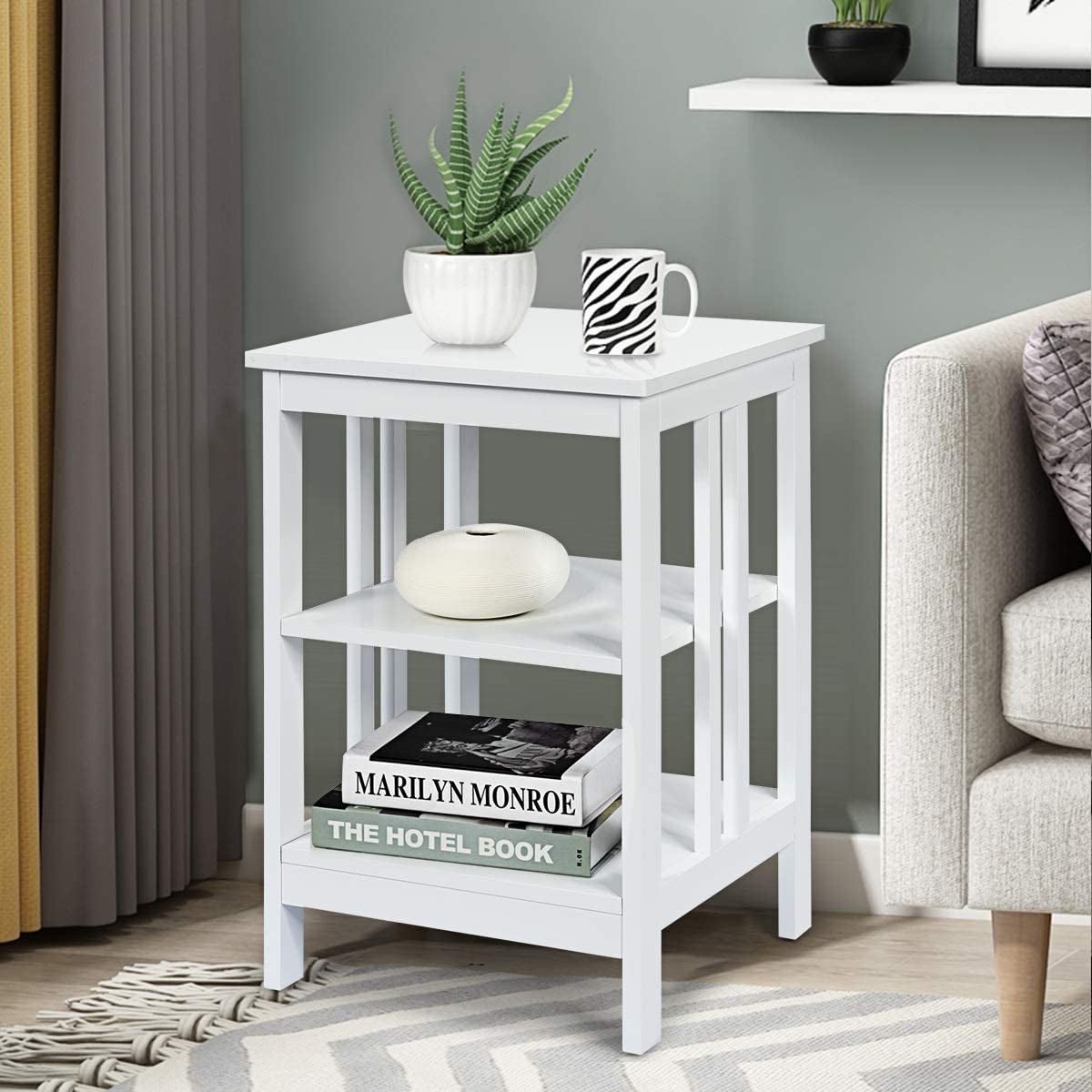 Set of 2 Multifunctional 3-Tier Nightstand Sofa Side Table with Reinforced Bars and Stable Structure-White-End & Side Tables-DECOROLALA