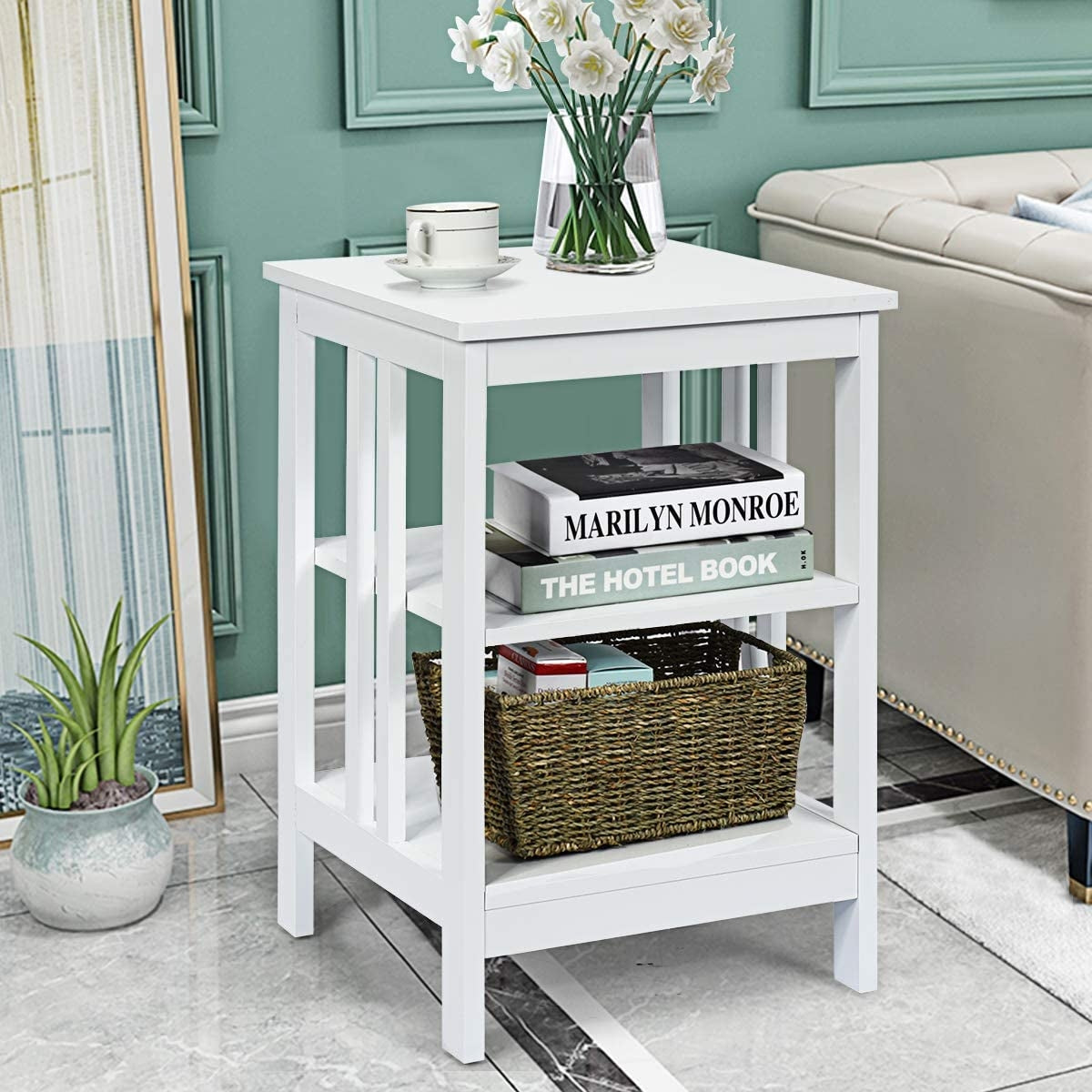Set of 2 Multifunctional 3-Tier Nightstand Sofa Side Table with Reinforced Bars and Stable Structure-White-End & Side Tables-DECOROLALA