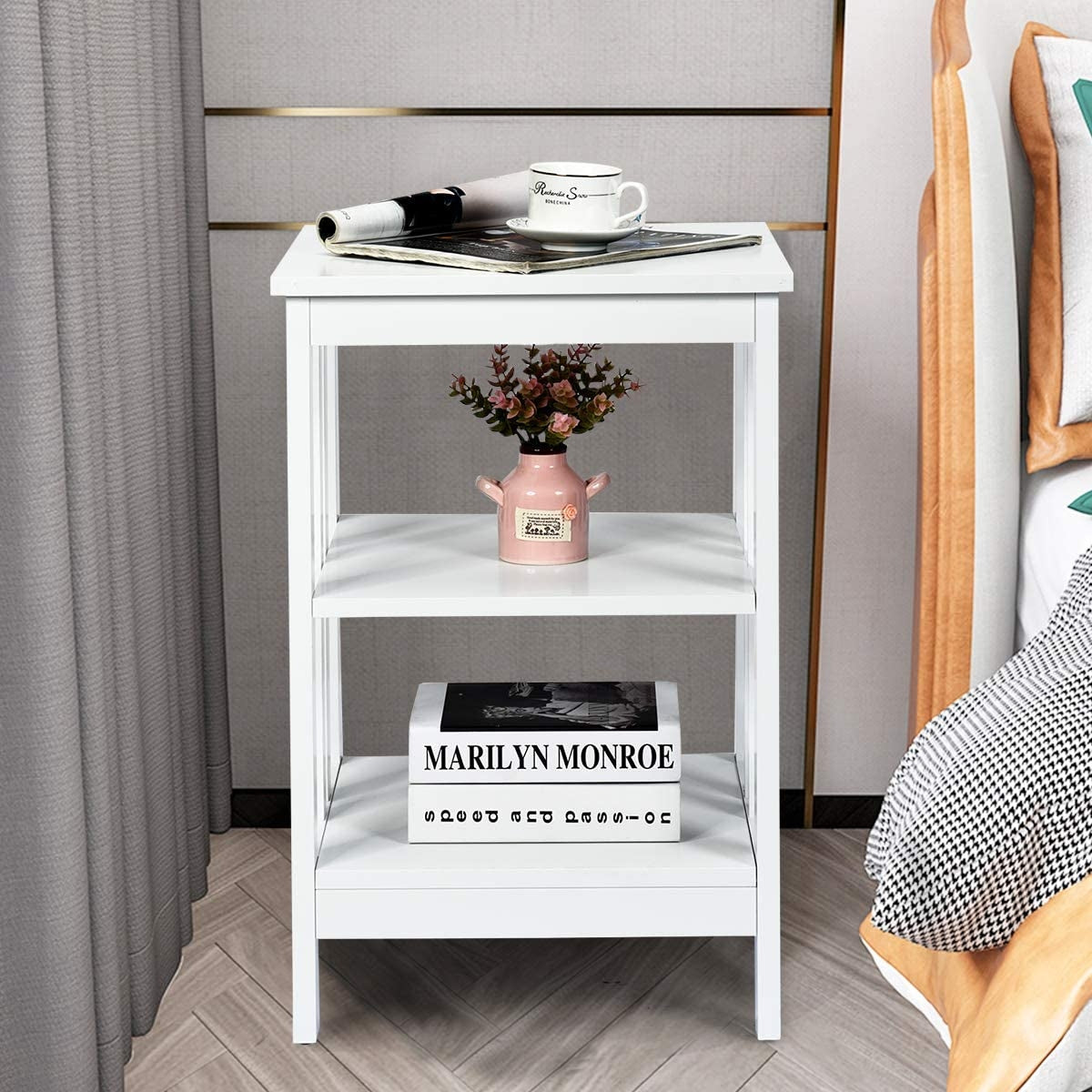 Set of 2 Multifunctional 3-Tier Nightstand Sofa Side Table with Reinforced Bars and Stable Structure-White-End & Side Tables-DECOROLALA