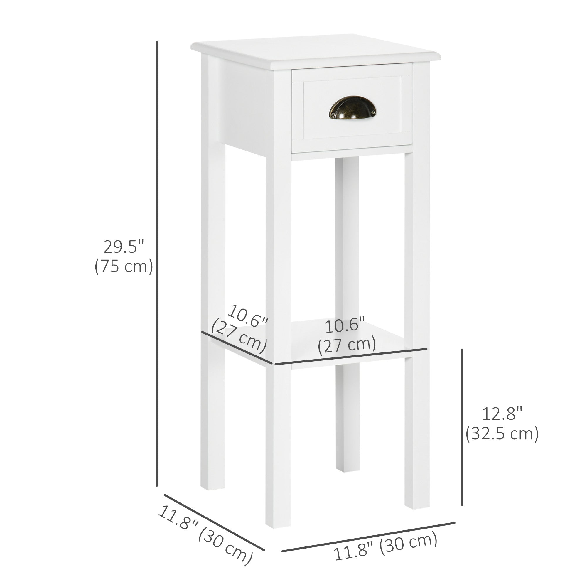 Set of 2 Narrow Side Tables with Drawer and Shelf - White-Home Furnishings > Living Room Furniture > Side¬†Tables-DECOROLALA