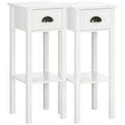 Set of 2 Narrow Side Tables with Drawer and Shelf - White-Home Furnishings > Living Room Furniture > Side¬†Tables-DECOROLALA
