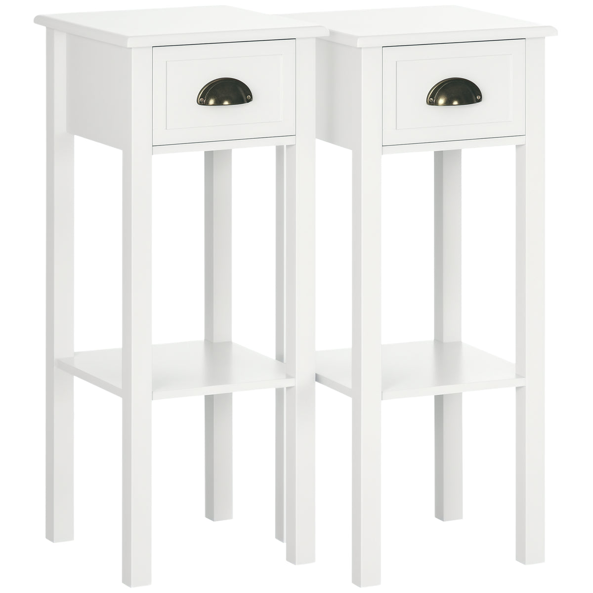 Set of 2 Narrow Side Tables with Drawer and Shelf - White-Home Furnishings > Living Room Furniture > Side¬†Tables-DECOROLALA