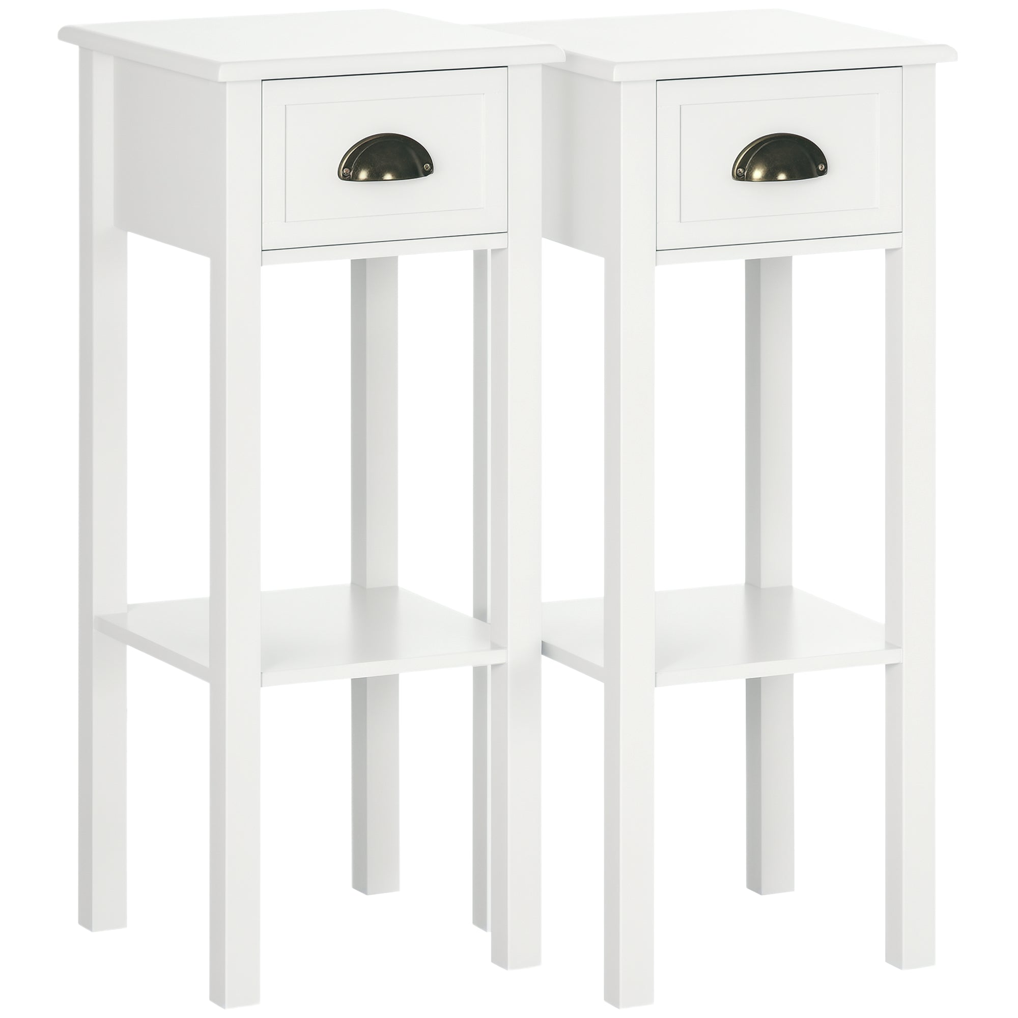 Set of 2 Narrow Side Tables with Drawer and Shelf - White-Home Furnishings > Living Room Furniture > Side¬†Tables-DECOROLALA