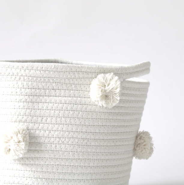 Set of 2 - Natural Pom Basket - Medium-Baskets-DECOROLALA