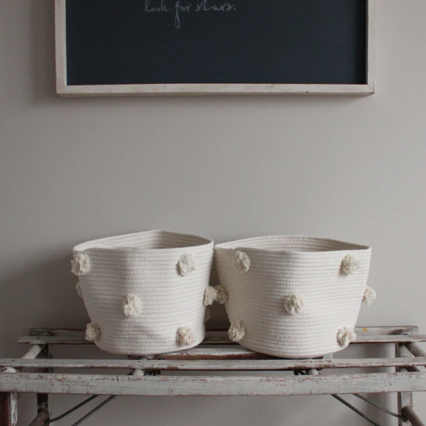 Set of 2 - Natural Pom Basket - Medium-Baskets-DECOROLALA