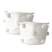 Set of 2 - Natural Pom Basket - Medium-Baskets-DECOROLALA
