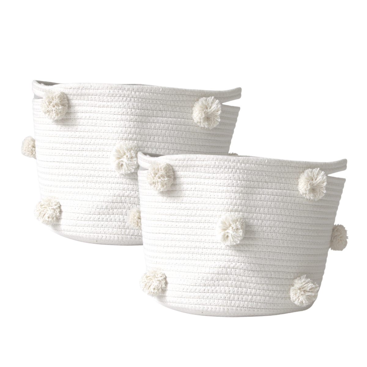 Set of 2 - Natural Pom Basket - Medium-Baskets-DECOROLALA