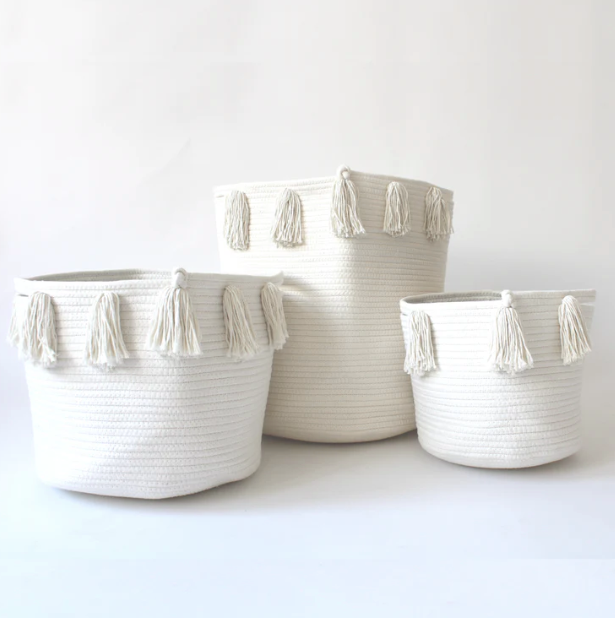 Set of 2 - Natural Tassel Basket - Medium-Baskets-DECOROLALA