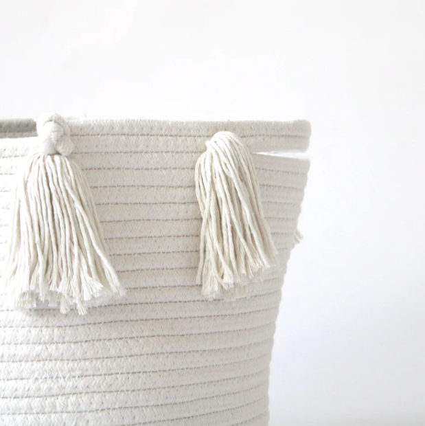 Set of 2 - Natural Tassel Basket - Medium-Baskets-DECOROLALA
