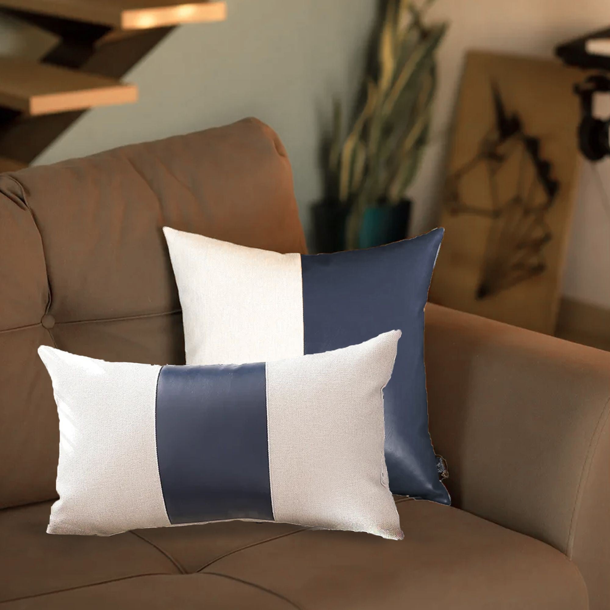 Set of 2 Navy and White Modern Throw Pillows-Accent Throw Pillows-DECOROLALA