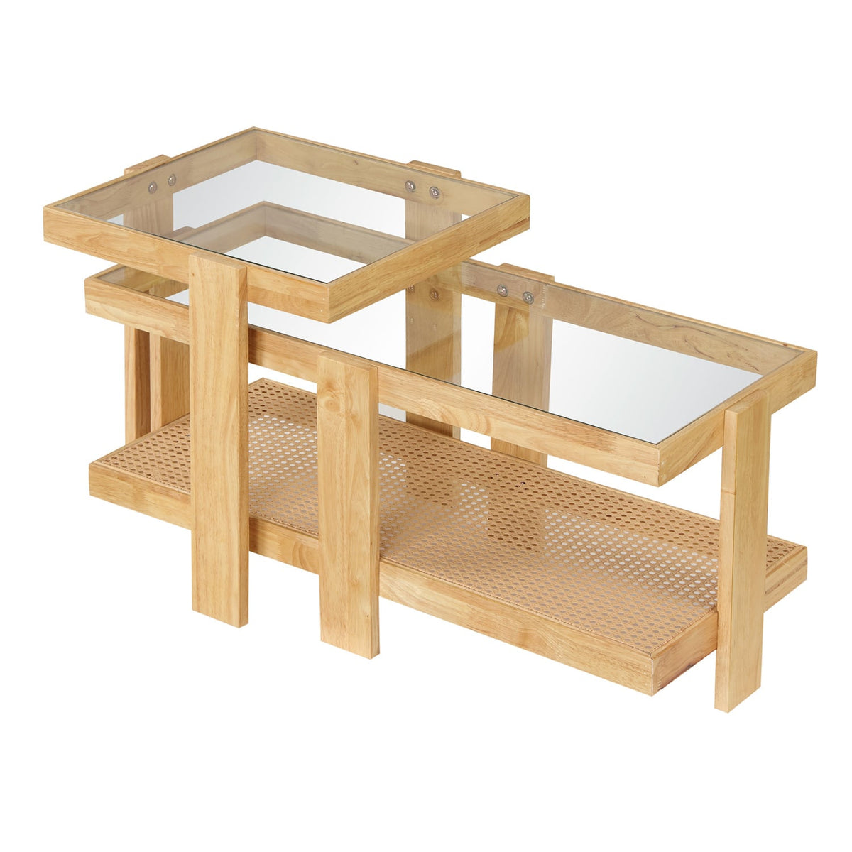 Set of 2 Nesting Coffee Table with Boho Rattan Accent Table-Natural-Coffee Tables-DECOROLALA