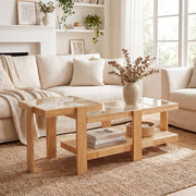 Set of 2 Nesting Coffee Table with Boho Rattan Accent Table-Natural-Coffee Tables-DECOROLALA