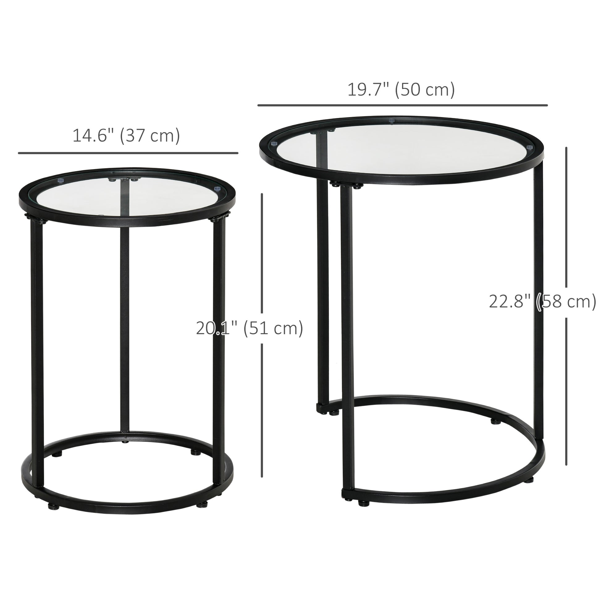 Set of 2 Nesting Coffee Tables - Glass and Metal Black-Home Furnishings > Living Room Furniture > Side¬†Tables-DECOROLALA