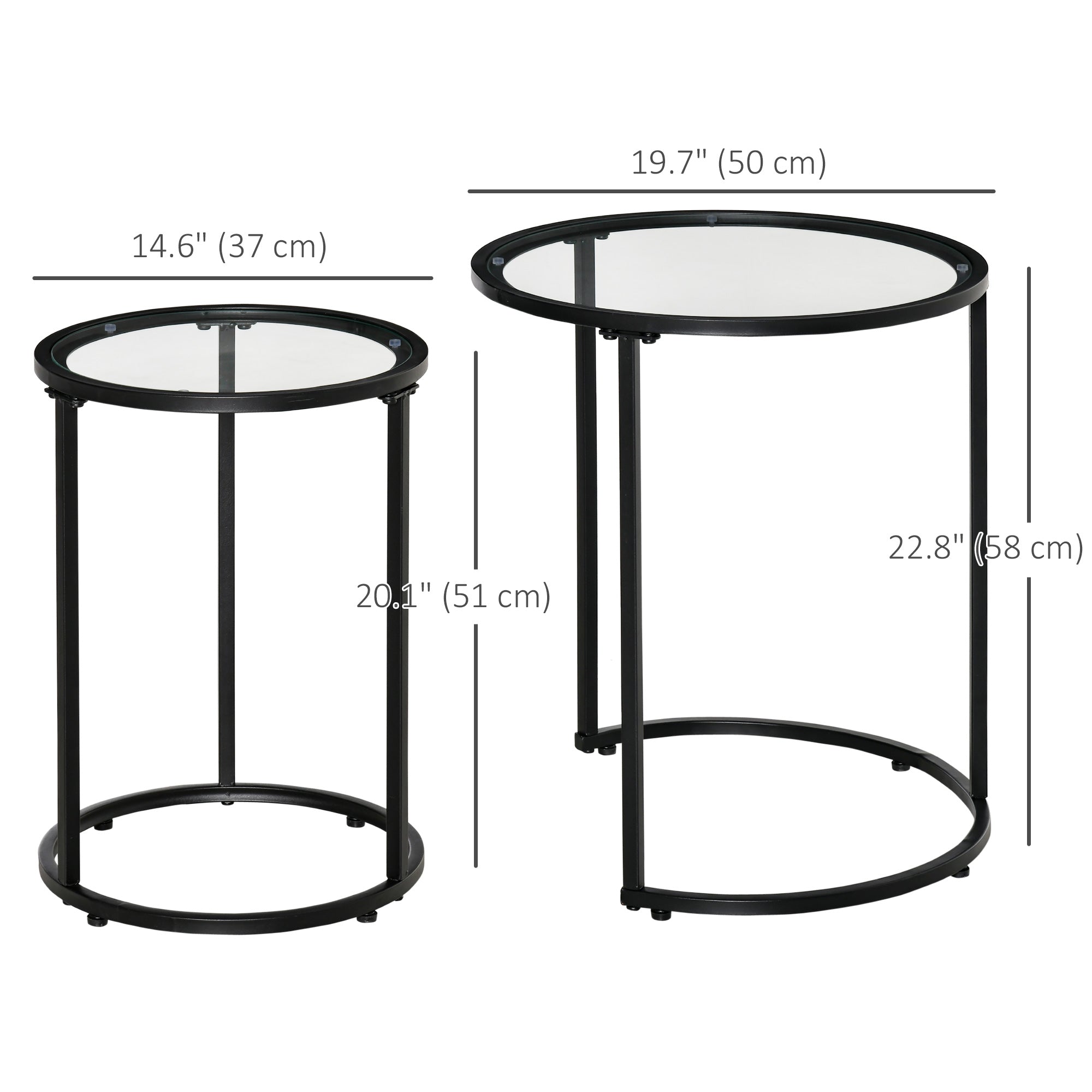Set of 2 Nesting Coffee Tables - Glass and Metal Black-Home Furnishings > Living Room Furniture > Side¬†Tables-DECOROLALA