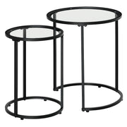 Set of 2 Nesting Coffee Tables - Glass and Metal Black-Home Furnishings > Living Room Furniture > Side¬†Tables-DECOROLALA