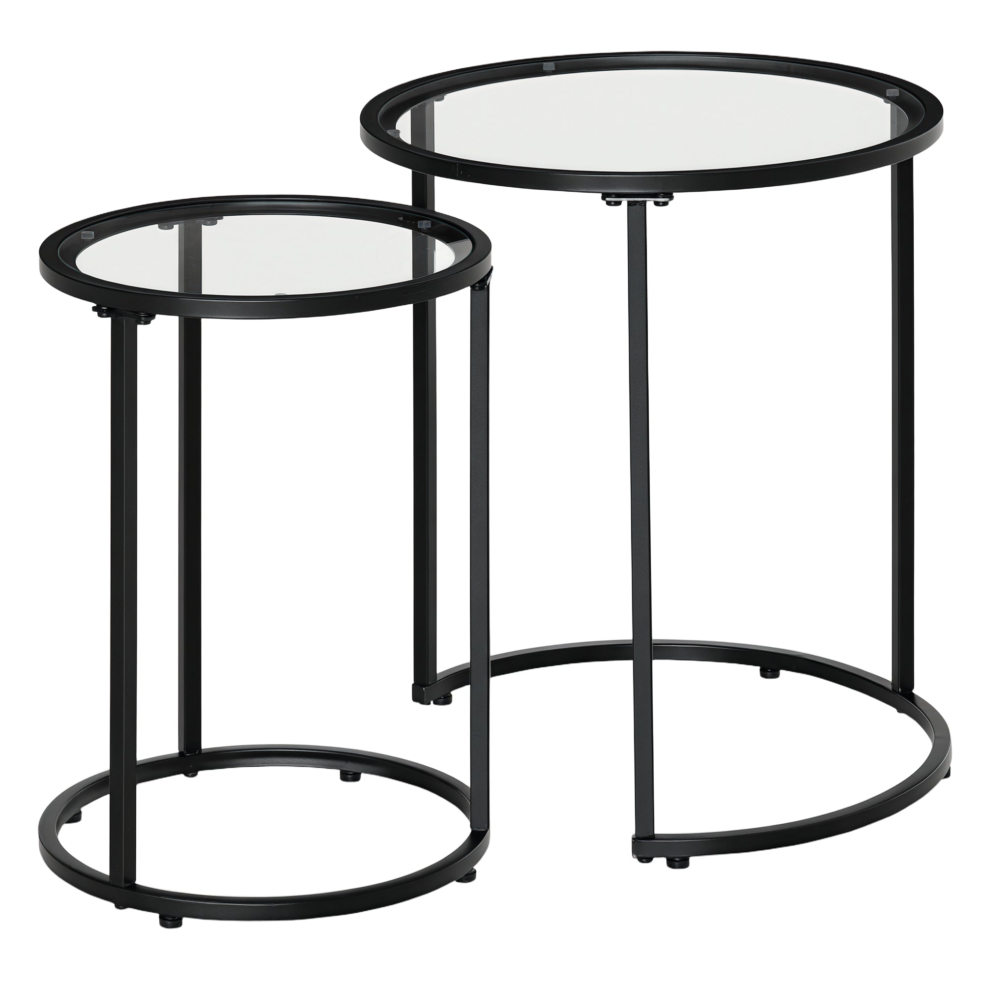 Set of 2 Nesting Coffee Tables - Glass and Metal Black-Home Furnishings > Living Room Furniture > Side¬†Tables-DECOROLALA