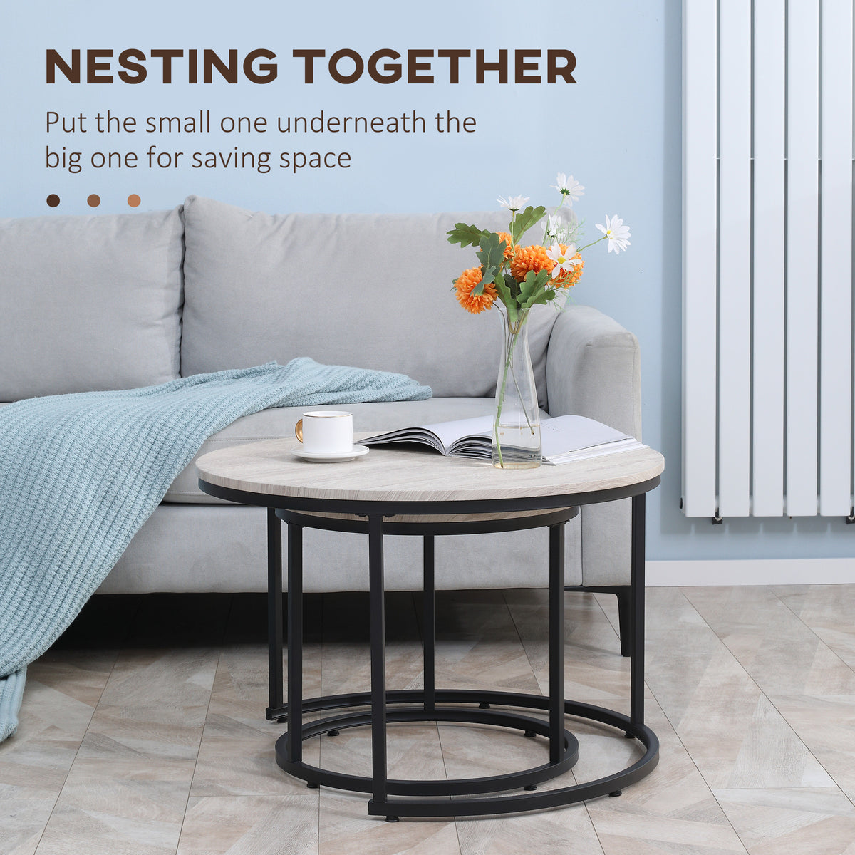 Set of 2 Nesting Coffee Tables - Grey Marble Effect-Home Furnishings > Living Room Furniture > Coffee Tables-DECOROLALA