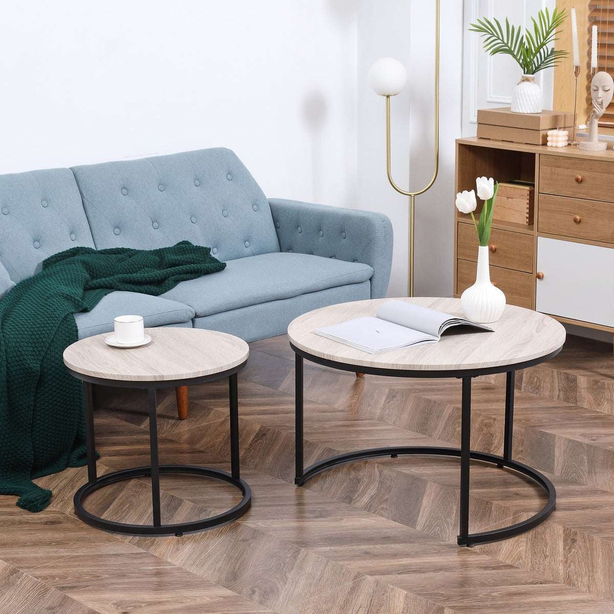 Set of 2 Nesting Coffee Tables - Grey Marble Effect-Home Furnishings > Living Room Furniture > Coffee Tables-DECOROLALA