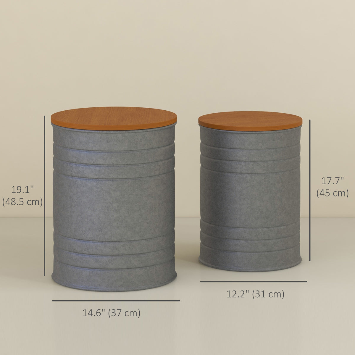 Set of 2 Nesting Side Tables with Storage - Grey-Home Furnishings > Living Room Furniture > Side¬†Tables-DECOROLALA