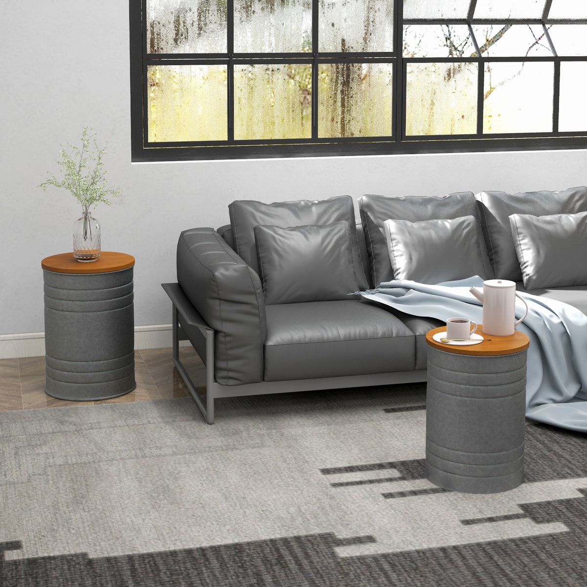 Set of 2 Nesting Side Tables with Storage - Grey-Home Furnishings > Living Room Furniture > Side¬†Tables-DECOROLALA