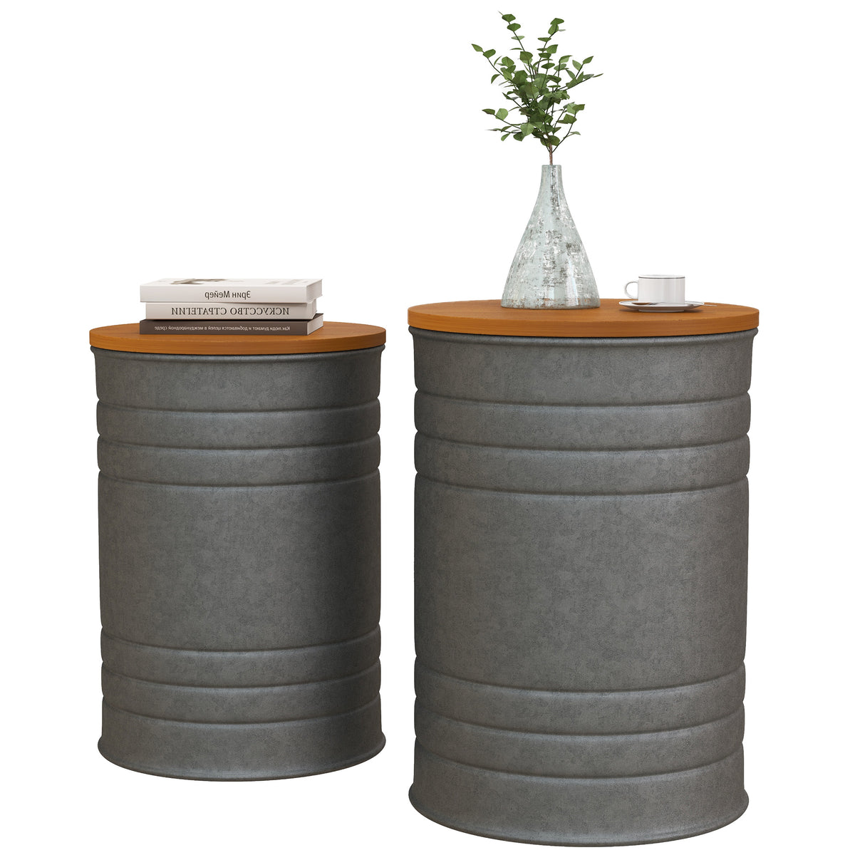 Set of 2 Nesting Side Tables with Storage - Grey-Home Furnishings > Living Room Furniture > Side¬†Tables-DECOROLALA