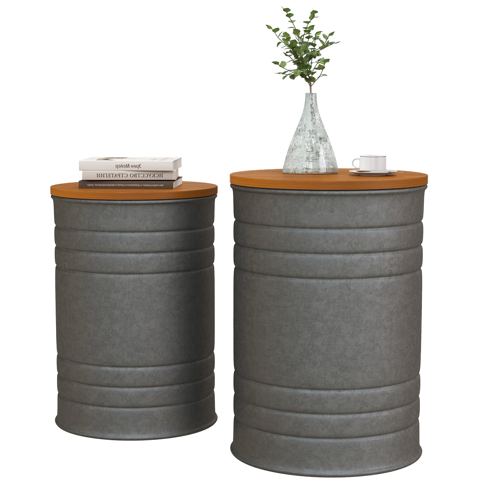 Set of 2 Nesting Side Tables with Storage - Grey-Home Furnishings > Living Room Furniture > Side¬†Tables-DECOROLALA
