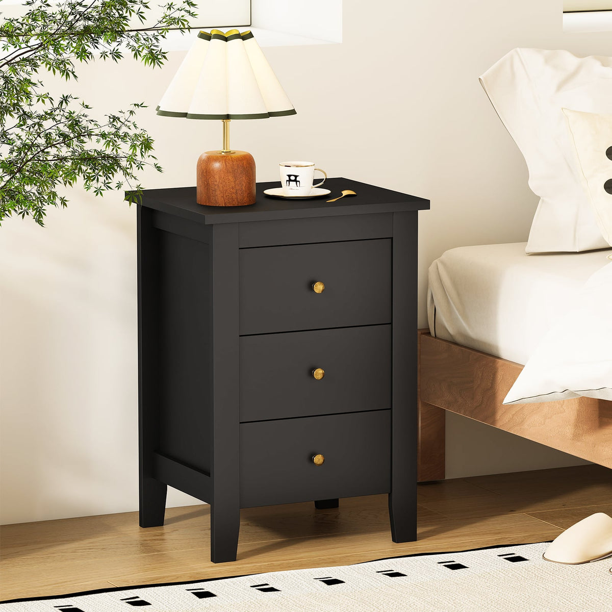Set of 2 Nightstand End Beside Table Drawers-Black-Nightstands-DECOROLALA
