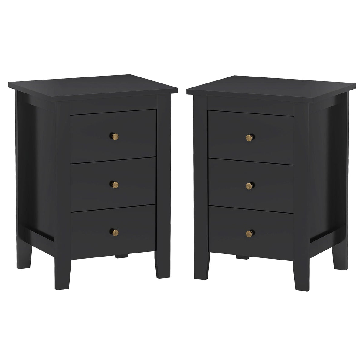Set of 2 Nightstand End Beside Table Drawers-Black-Nightstands-DECOROLALA