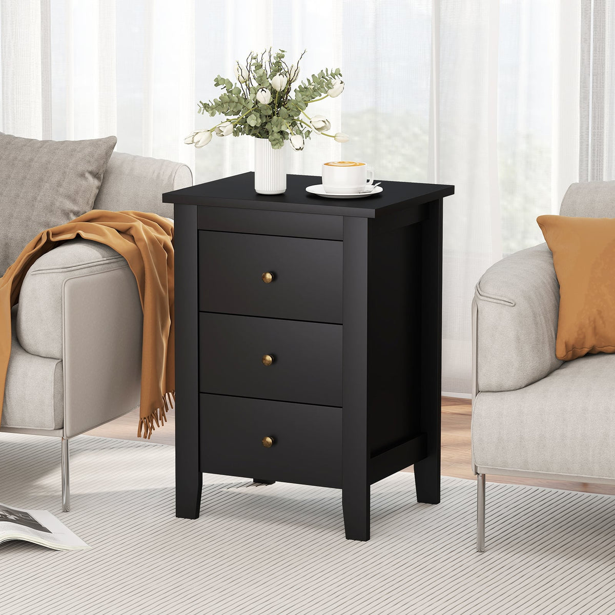 Set of 2 Nightstand End Beside Table Drawers-Black-Nightstands-DECOROLALA