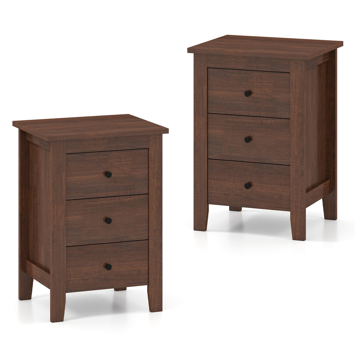 Set of 2 Nightstand End Beside Table Drawers-Walnut-Nightstands-DECOROLALA