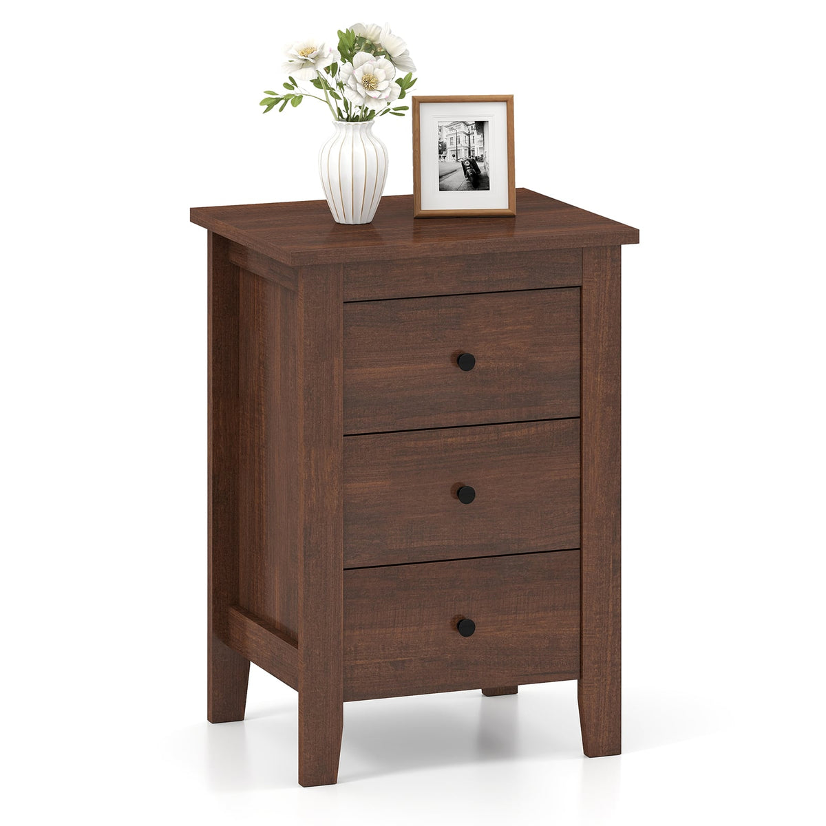 Set of 2 Nightstand End Beside Table Drawers-Walnut-Nightstands-DECOROLALA