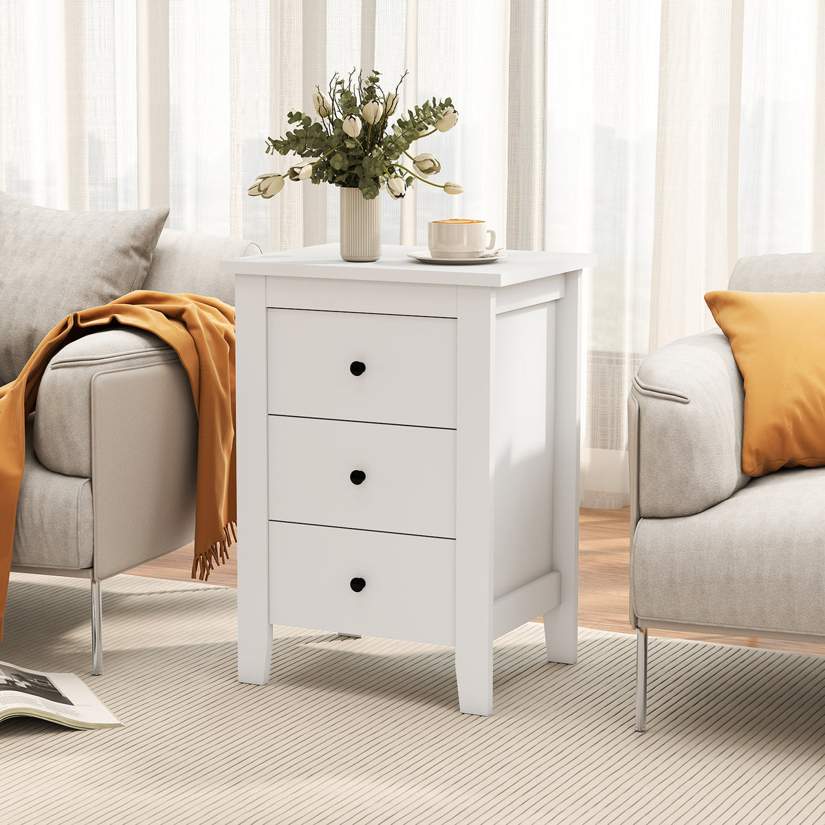 Set of 2 Nightstand End Beside Table Drawers-White-Nightstands-DECOROLALA