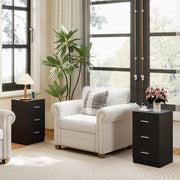 Set of 2 Nightstand with Charging Station End Table with 3 Storage Drawers Bedside Table for Bedroom-Black-Nightstands-DECOROLALA