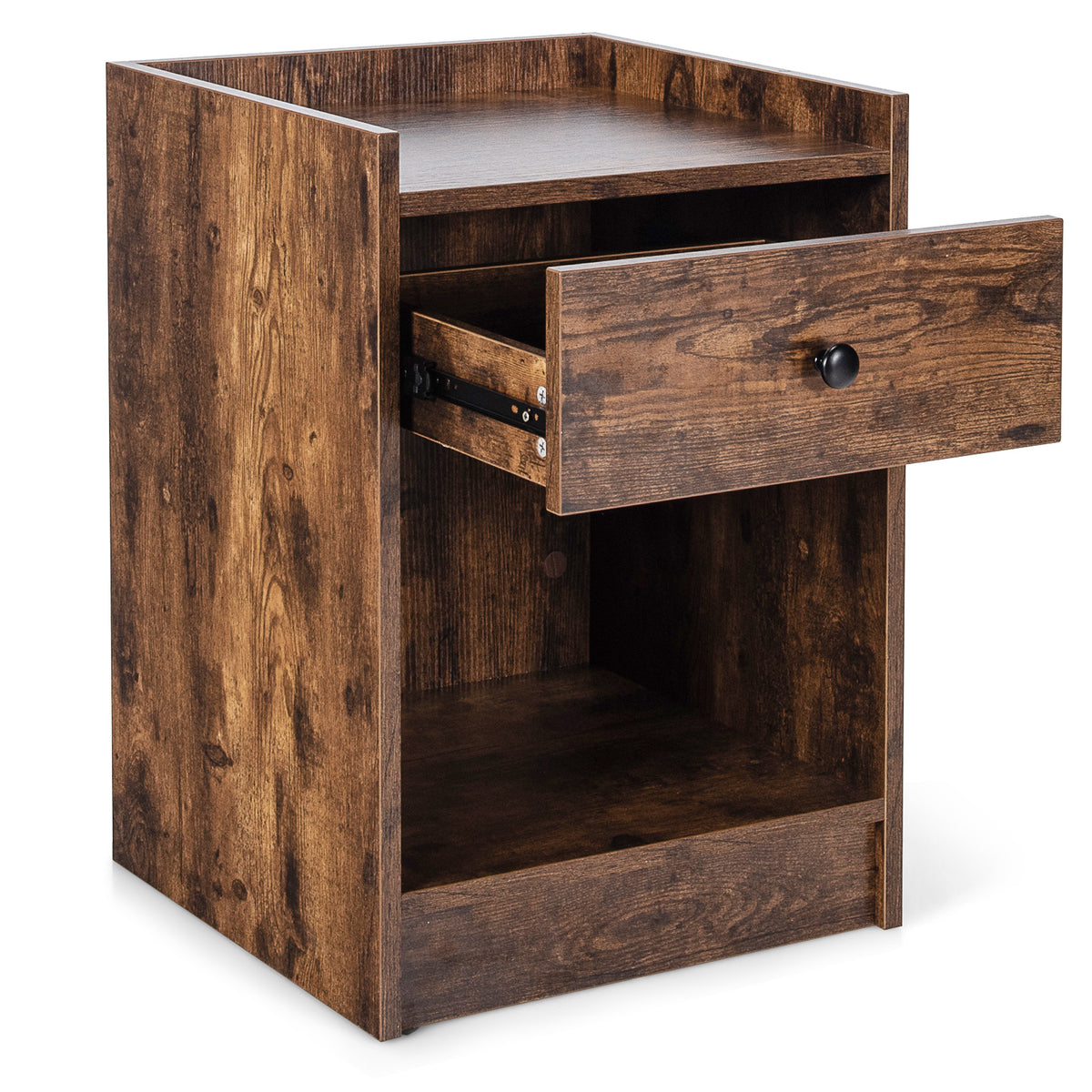 Set of 2 Nightstand with Drawer Cabinet End Side Table Raised Top-Brown-Nightstands-DECOROLALA