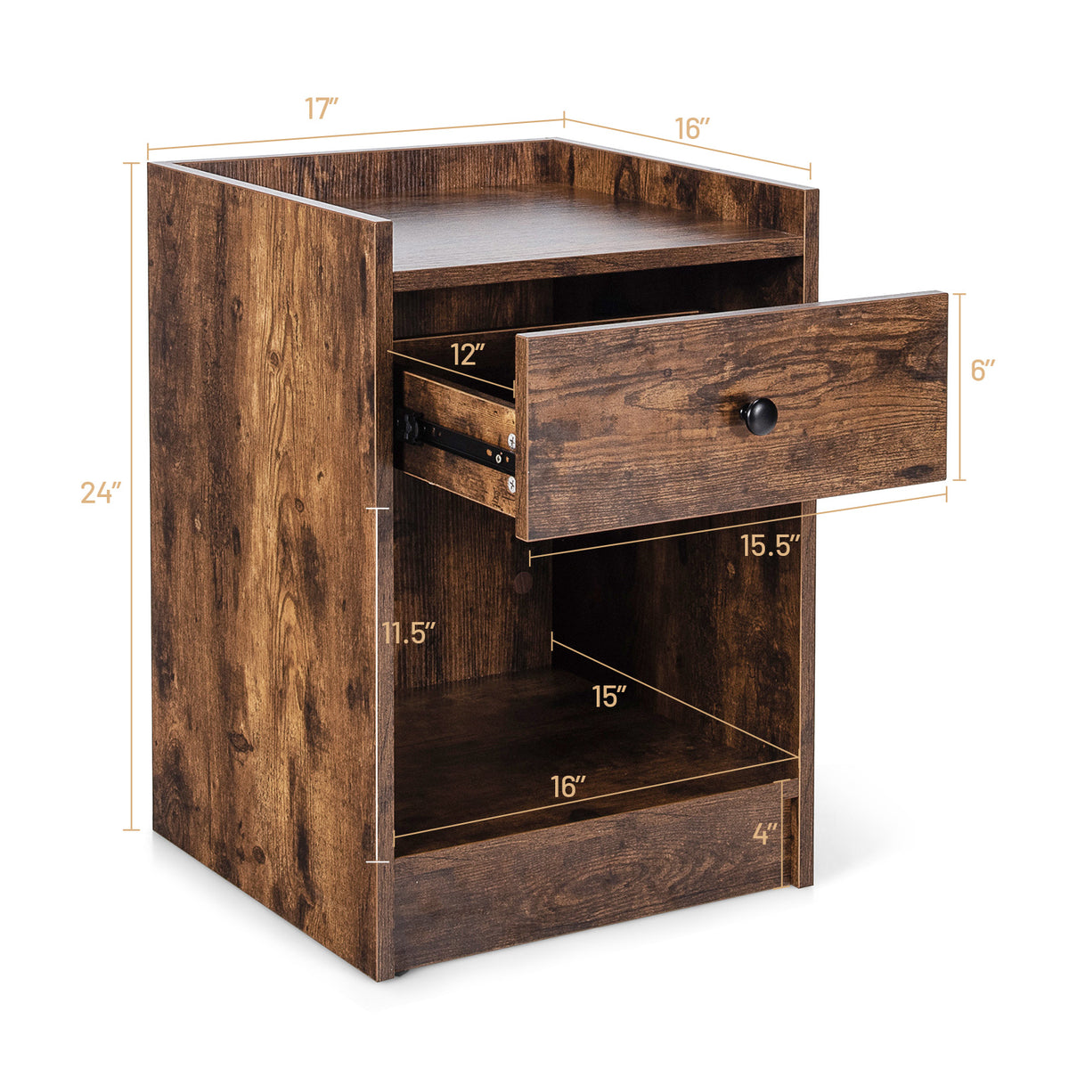 Set of 2 Nightstand with Drawer Cabinet End Side Table Raised Top-Brown-Nightstands-DECOROLALA