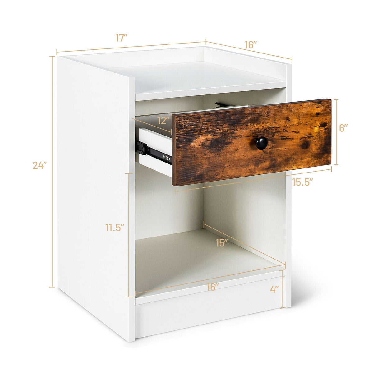 Set of 2 Nightstand with Drawer Cabinet End Side Table Raised Top-White-Nightstands-DECOROLALA