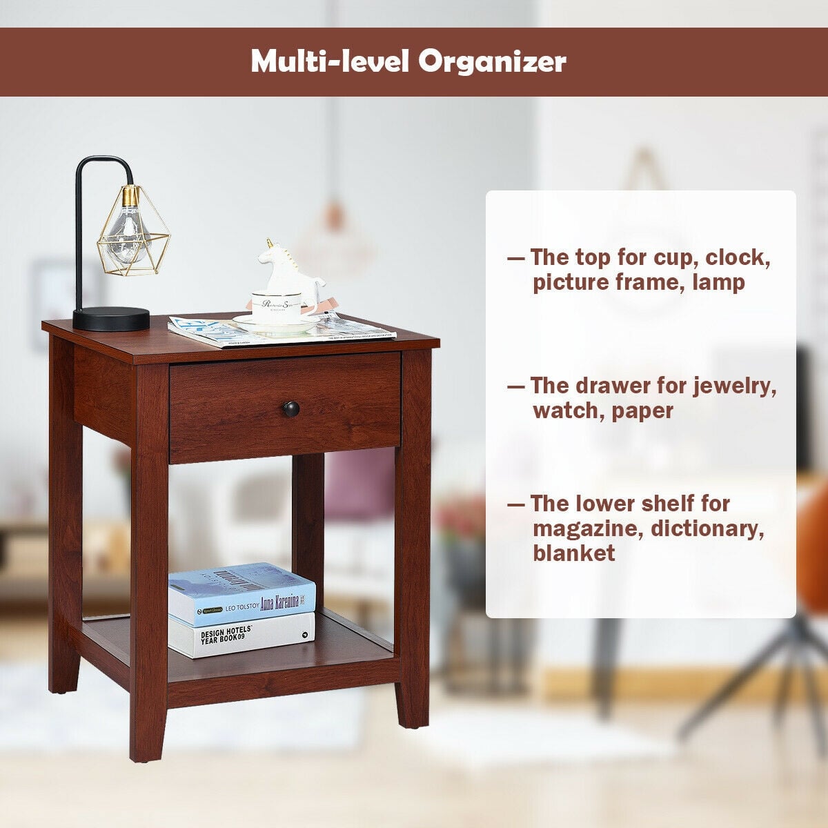 Set of 2 Nightstand with Storage Shelf and Pull Handle-Nightstands-DECOROLALA