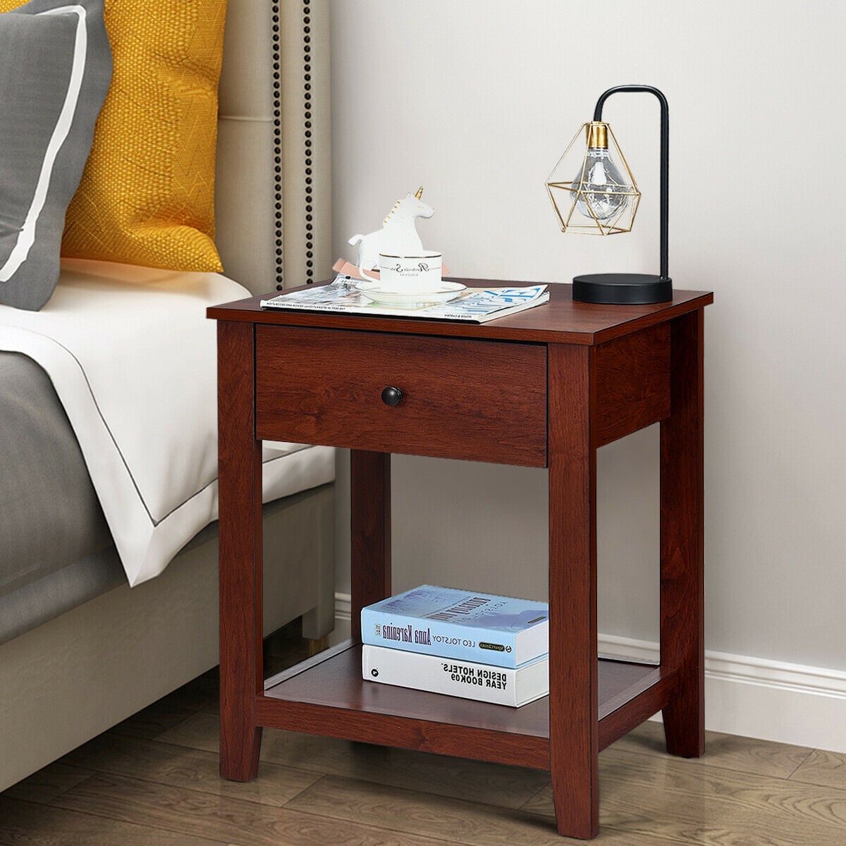 Set of 2 Nightstand with Storage Shelf and Pull Handle-Nightstands-DECOROLALA