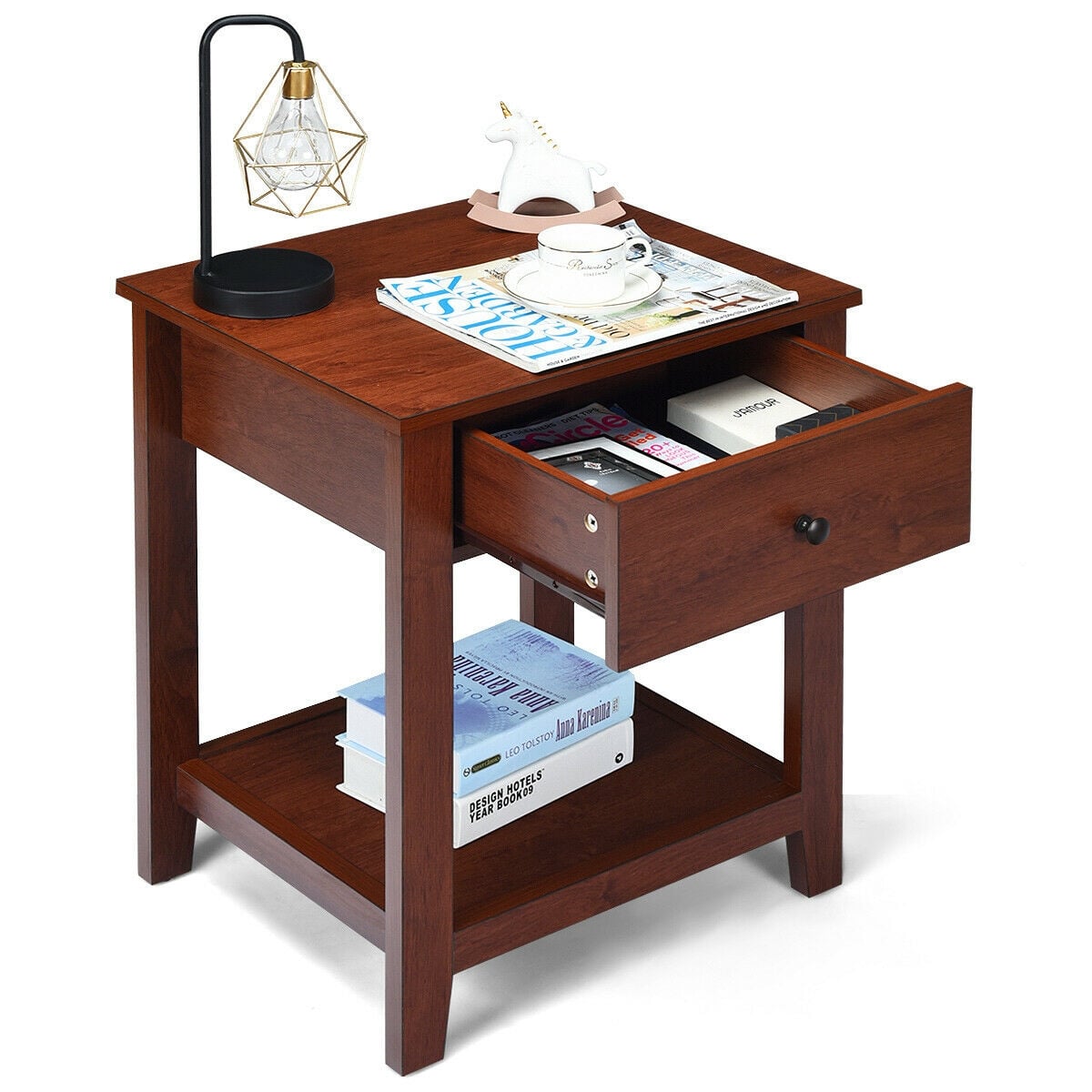 Set of 2 Nightstand with Storage Shelf and Pull Handle-Nightstands-DECOROLALA