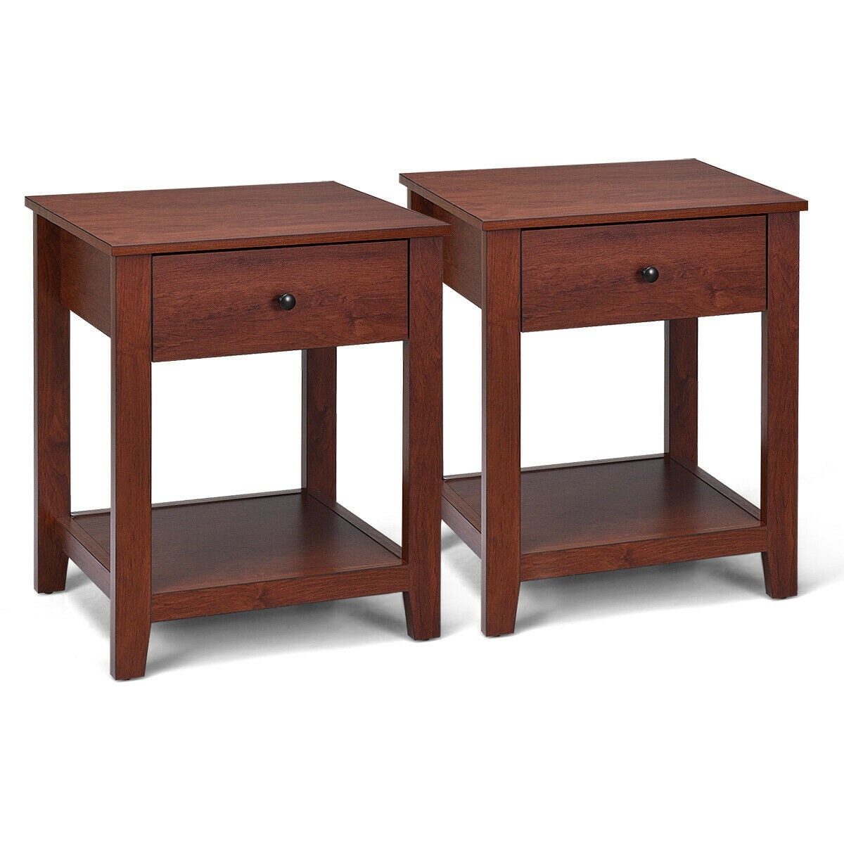 Set of 2 Nightstand with Storage Shelf and Pull Handle-Nightstands-DECOROLALA