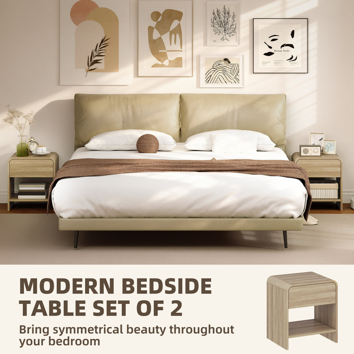 Set of 2 Nightstands - Modern Wood Bedside Tables-Home Furnishings > Bedroom Furniture > Bedside Tables-DECOROLALA