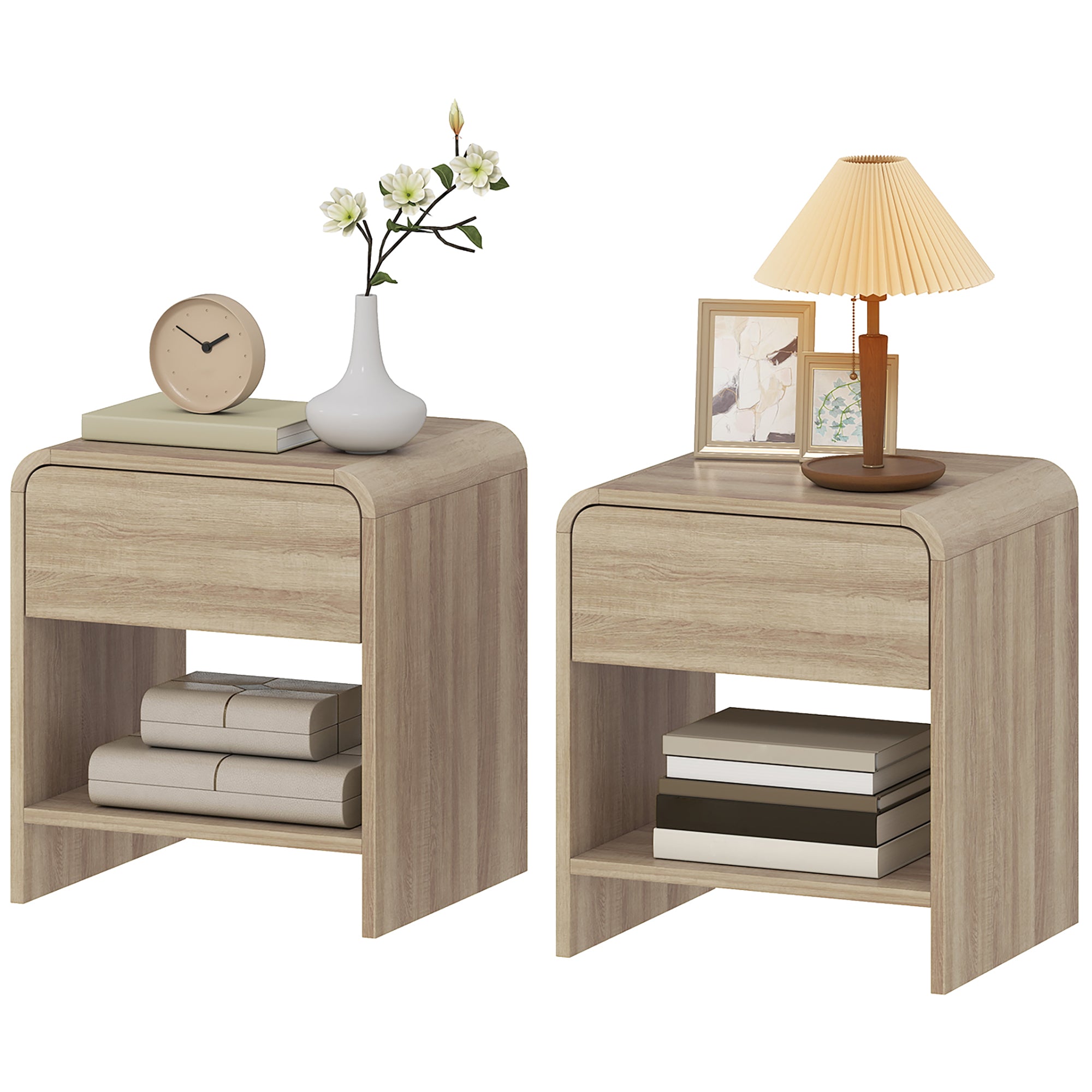 Set of 2 Nightstands - Modern Wood Bedside Tables-Home Furnishings > Bedroom Furniture > Bedside Tables-DECOROLALA