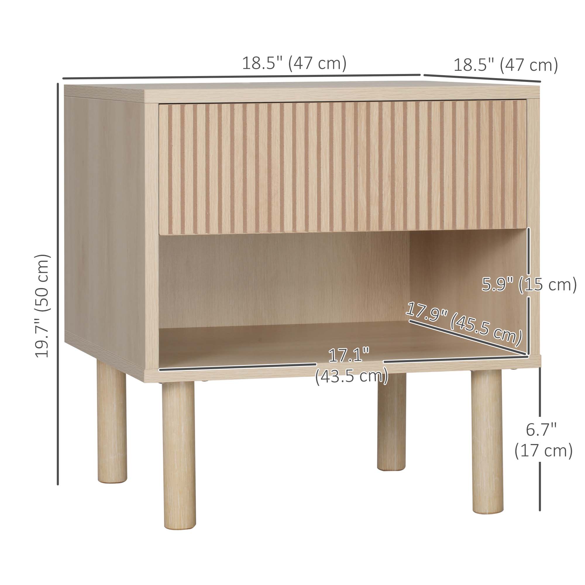 Set of 2 Nightstands - Natural Wood Side Tables with Drawer-DECOROLALA