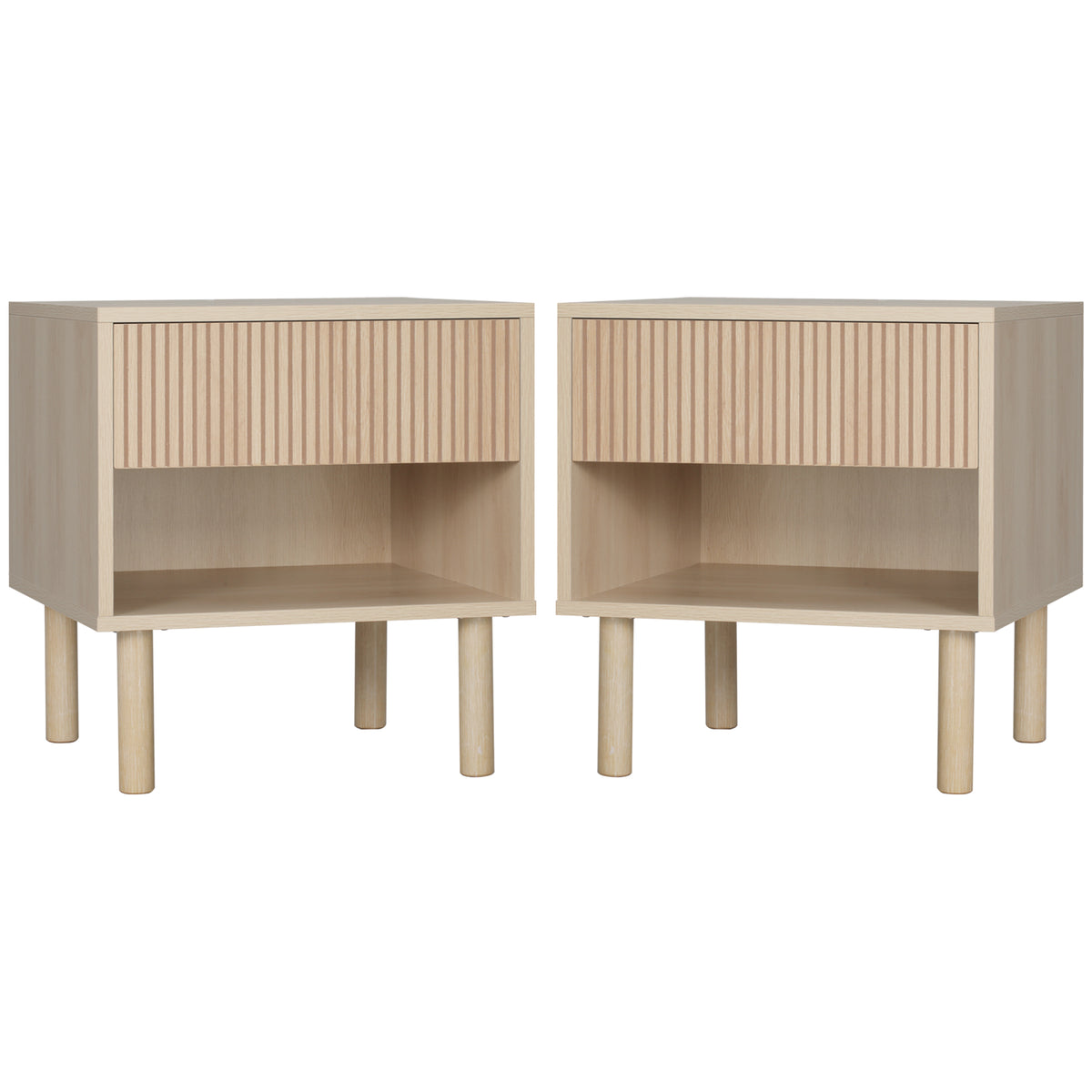 Set of 2 Nightstands - Natural Wood Side Tables with Drawer-DECOROLALA