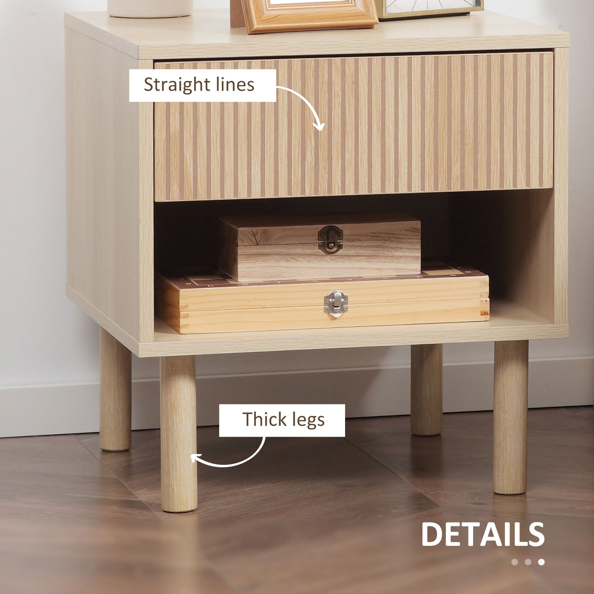 Set of 2 Nightstands - Natural Wood Side Tables with Drawer-DECOROLALA