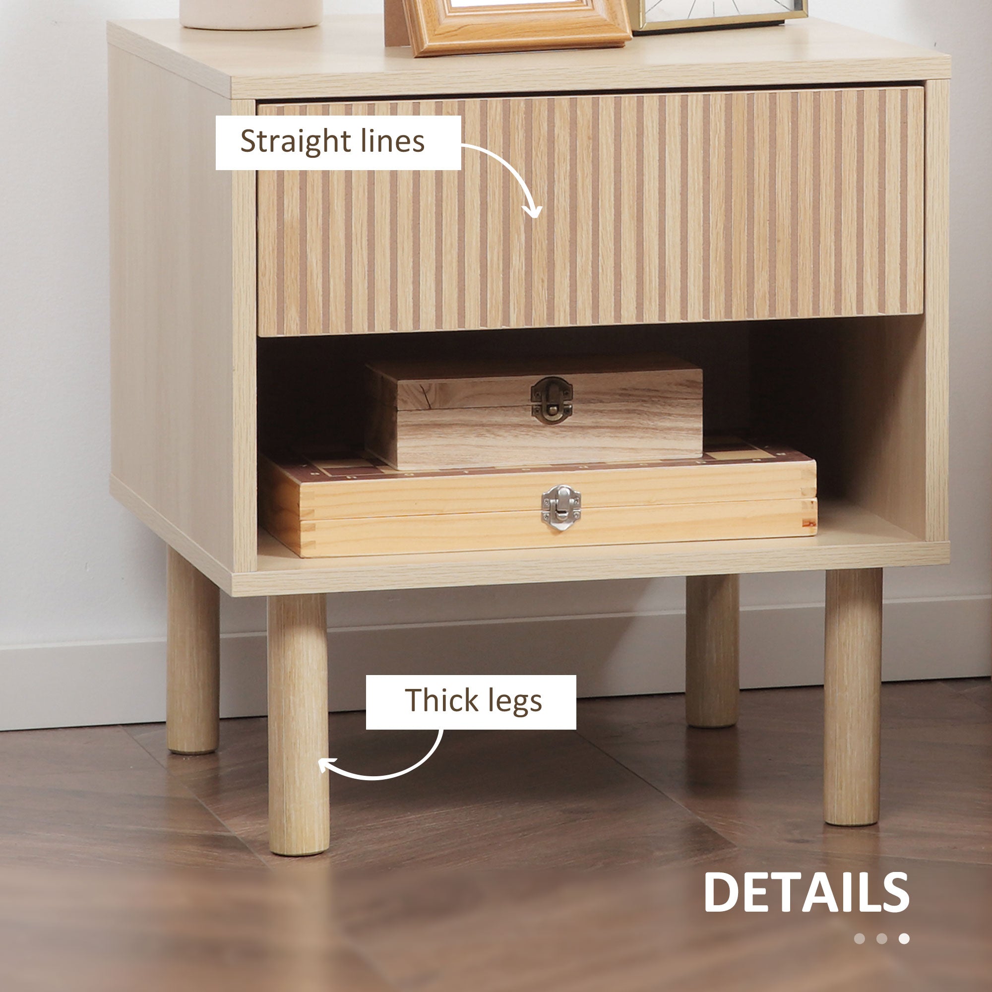 Set of 2 Nightstands - Natural Wood Side Tables with Drawer-DECOROLALA