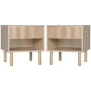 Set of 2 Nightstands - Natural Wood Side Tables with Drawer-DECOROLALA