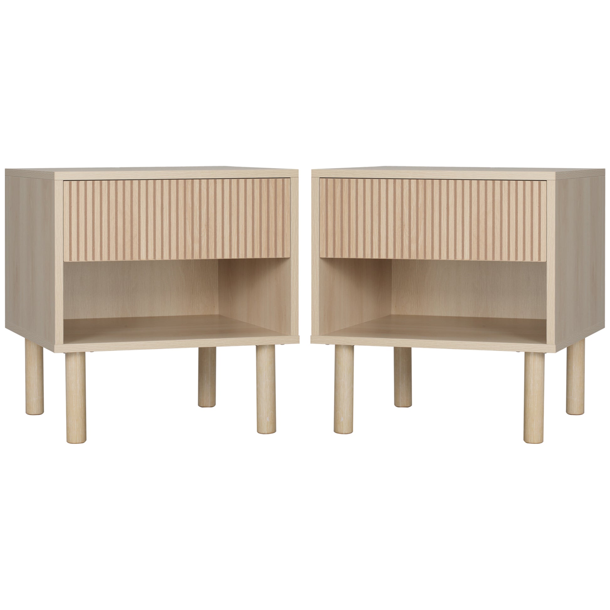 Set of 2 Nightstands - Natural Wood Side Tables with Drawer-DECOROLALA