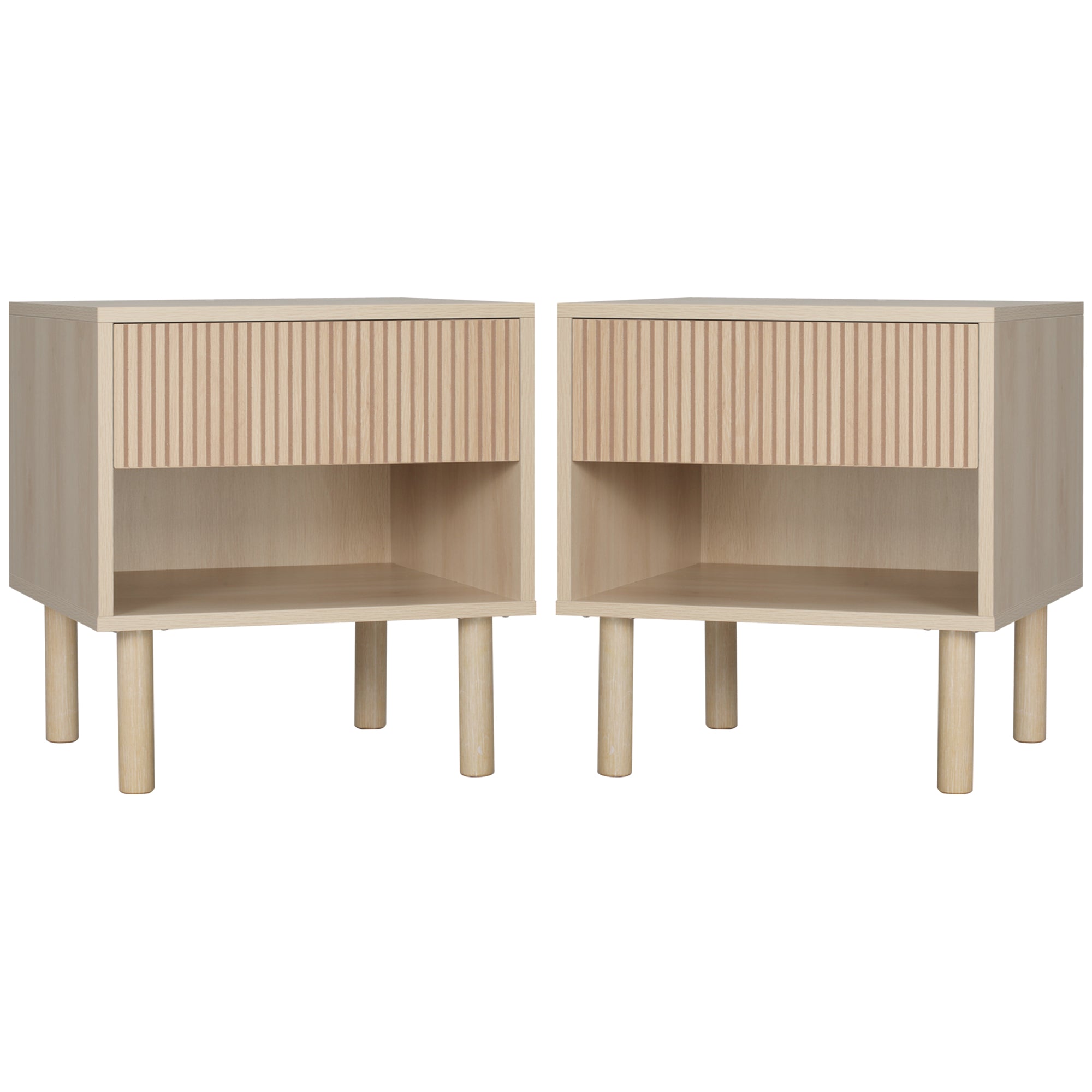 Set of 2 Nightstands - Natural Wood Side Tables with Drawer-DECOROLALA