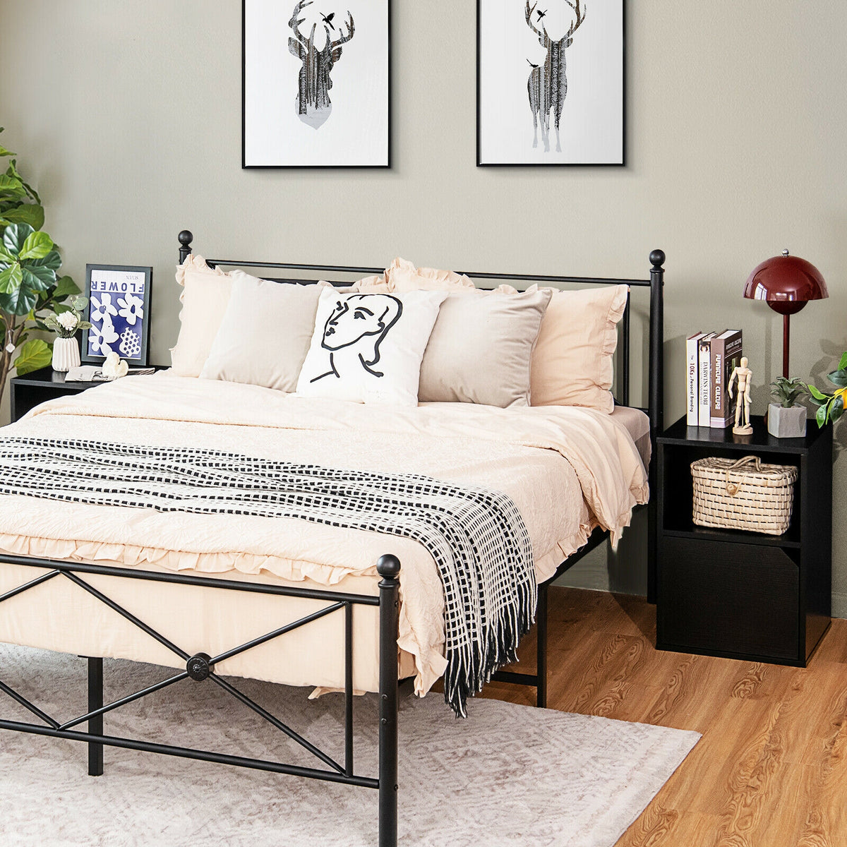Set of 2 Nightstands Side End Table for Living Room-Black-Nightstands-DECOROLALA